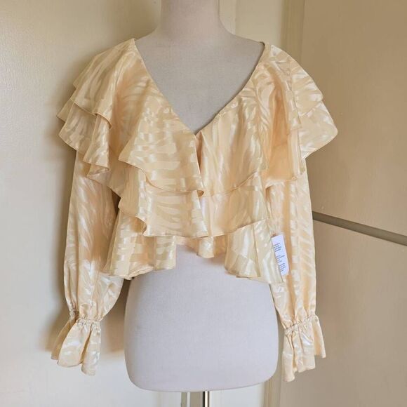 asos LUXE animal jacquard ruffle top in champagne, NWT, Sz 6 - Picture 1 of 6